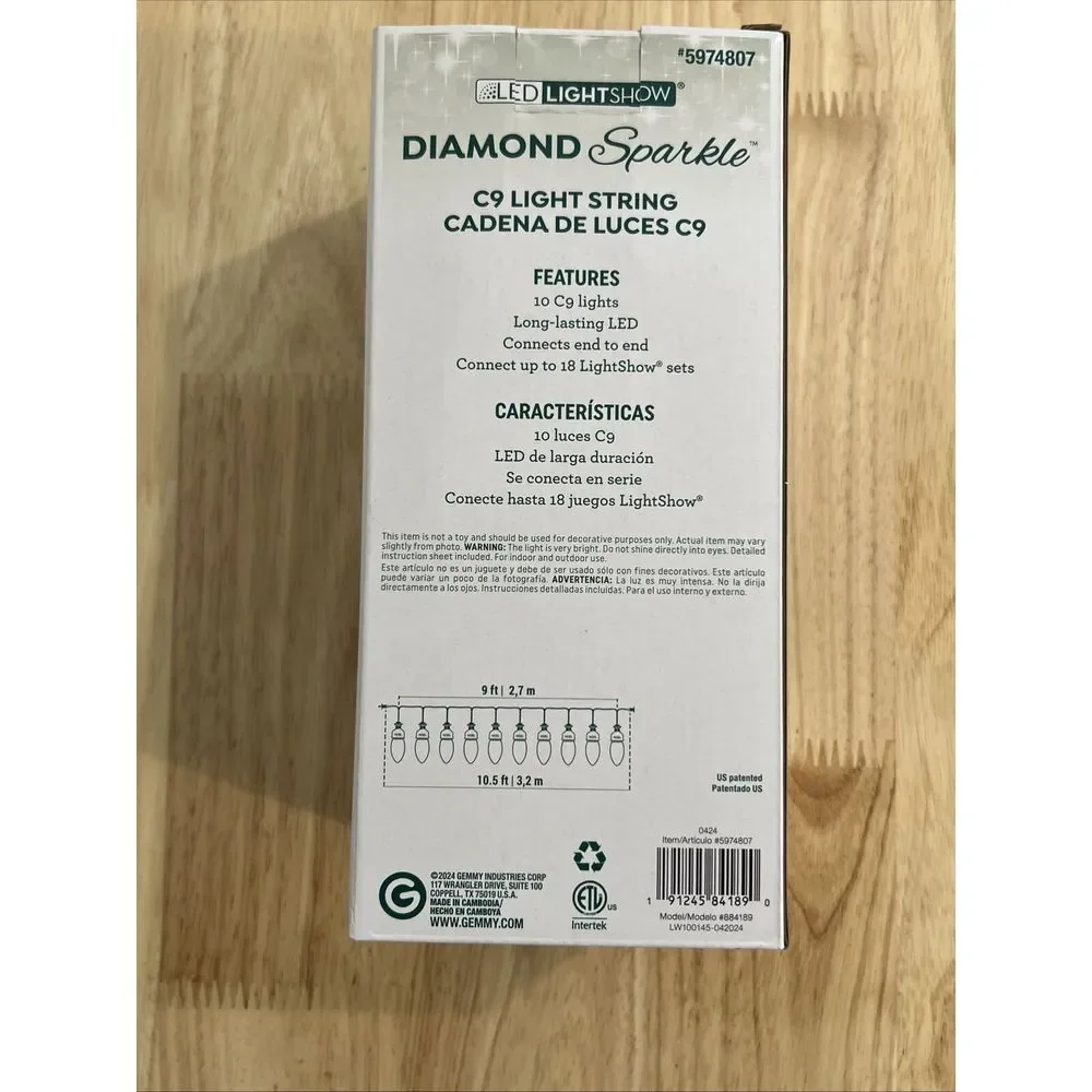NEW Gemmy Lightshow Diamond Sparkle 10ct C9 LED‎ Sparkling Classic White Lights
